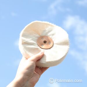 TAMPON DE POLISSAGE EN COTON NON COUSU  AVEC ROSETTE EN CUIR 150 MM MEDIUM