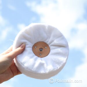 TAMPON DE POLISSAGE EN COTON NON COUSU  AVEC ROSETTE EN CUIR 150 MM LARGE