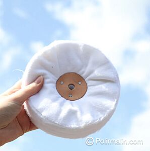 TAMPON DE POLISSAGE EN COTON NON COUSU  AVEC ROSETTE EN CUIR 150 MM LARGE