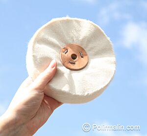 TAMPON DE POLISSAGE EN COTON NON COUSU  AVEC ROSETTE EN CUIR 150 MM LARGE