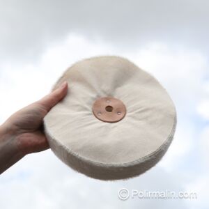 TAMPON DE POLISSAGE EN COTON NON COUSU  AVEC ROSETTE EN CUIR 200 MM LARGE