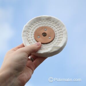 TAMPON DE POLISSAGE EN COTON COUSU AVEC ROSETTE EN CUIR 100 MM SMALL