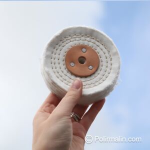 TAMPON DE POLISSAGE EN COTON COUSU AVEC ROSETTE EN CUIR 100 MM MEDIUM