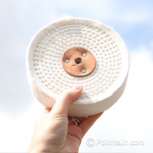 TAMPON DE POLISSAGE EN COTON COUSU AVEC ROSETTE EN CUIR 150 MM LARGE