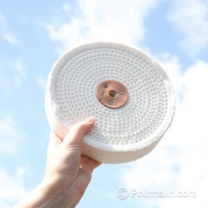 TAMPON DE POLISSAGE EN COTON COUSU AVEC ROSETTE EN CUIR 200 MM LARGE