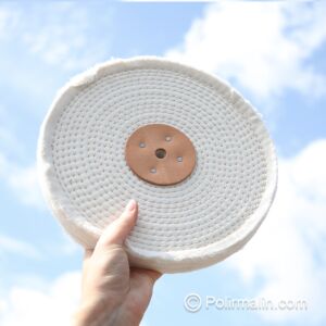 TAMPON DE POLISSAGE EN COTON COUSU AVEC ROSETTE EN CUIR 250 MM MEDIUM