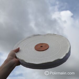 TAMPON DE POLISSAGE EN COTON COUSU AVEC ROSETTE EN CUIR 300 MM MEDIUM